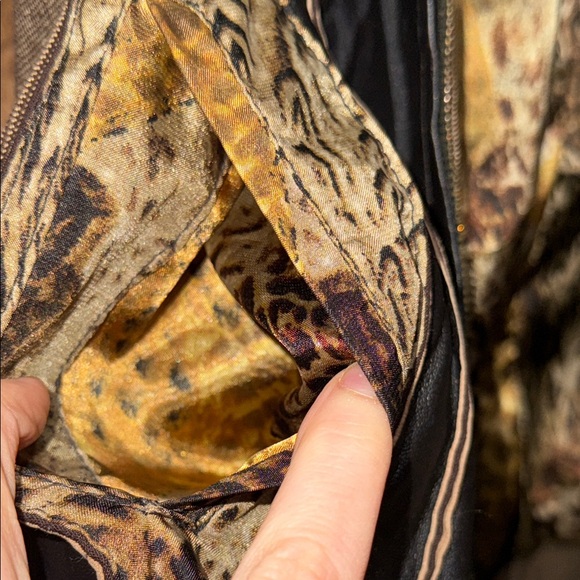 Vintage Koos Womens Leather and Tweed Jacket with Animal Print Detail - Picture 10 of 11